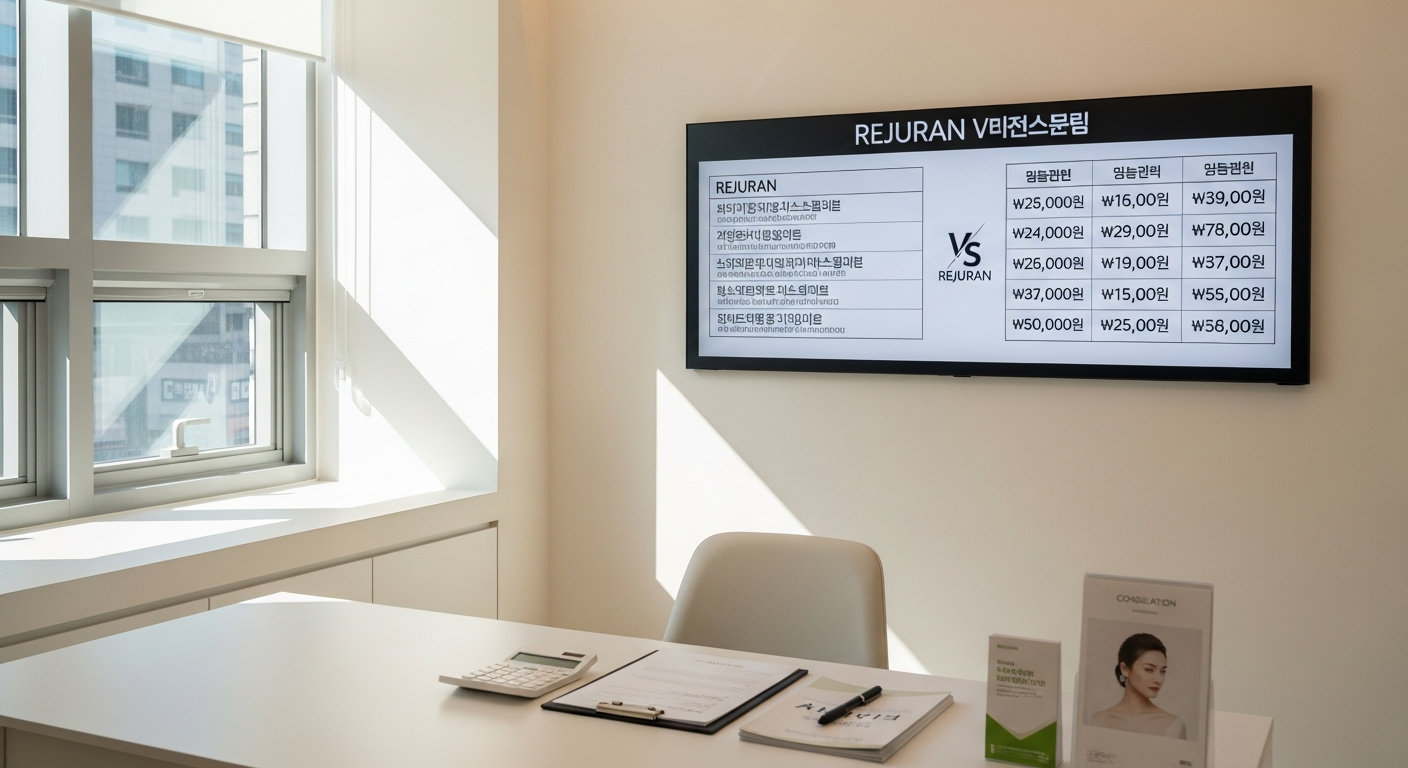 Rejuran treatment pricing comparison chart at Korean aesthetic clinic