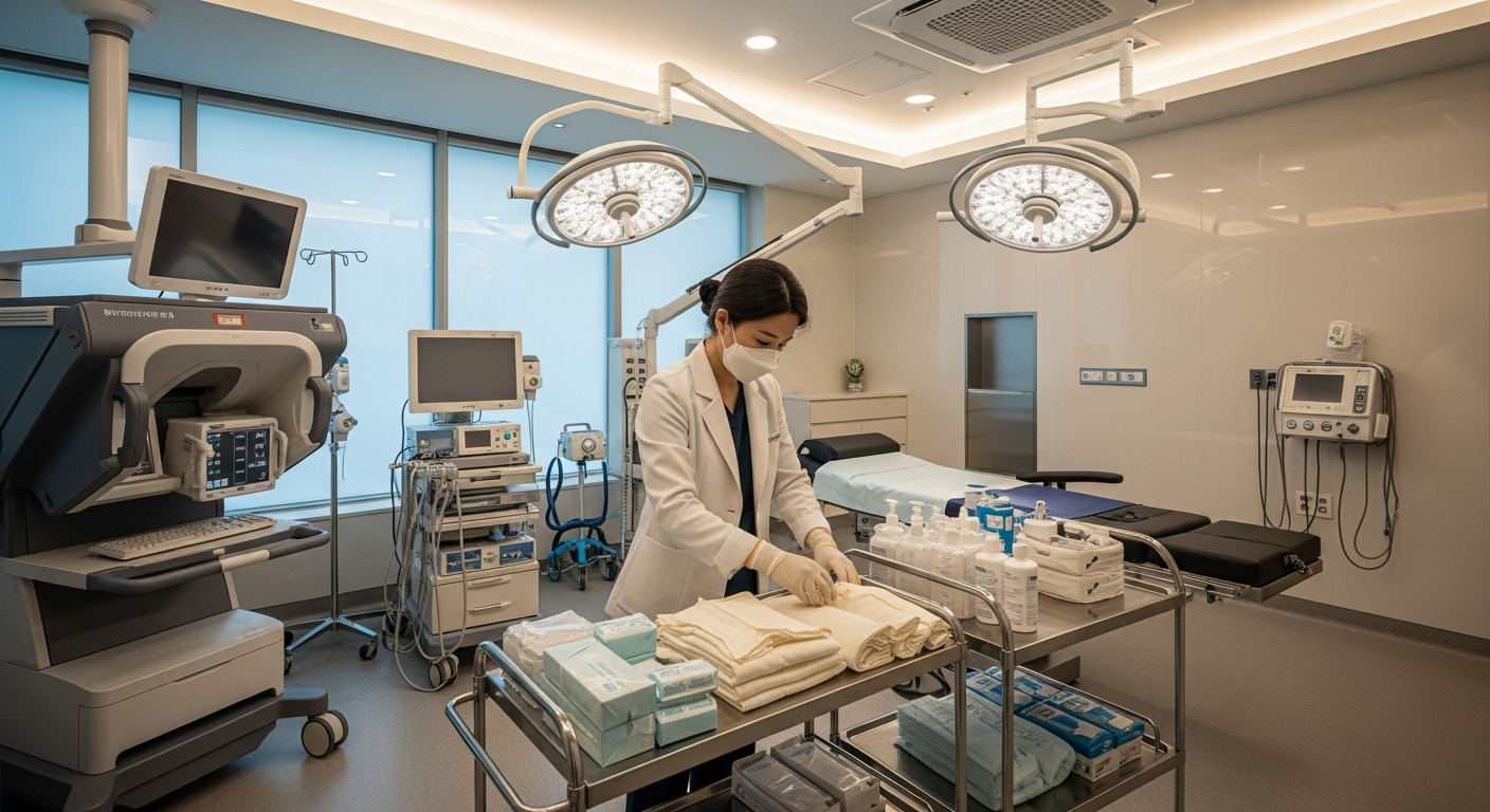 Advanced recovery equipment and post-operative care setup in Korean plastic surgery clinic