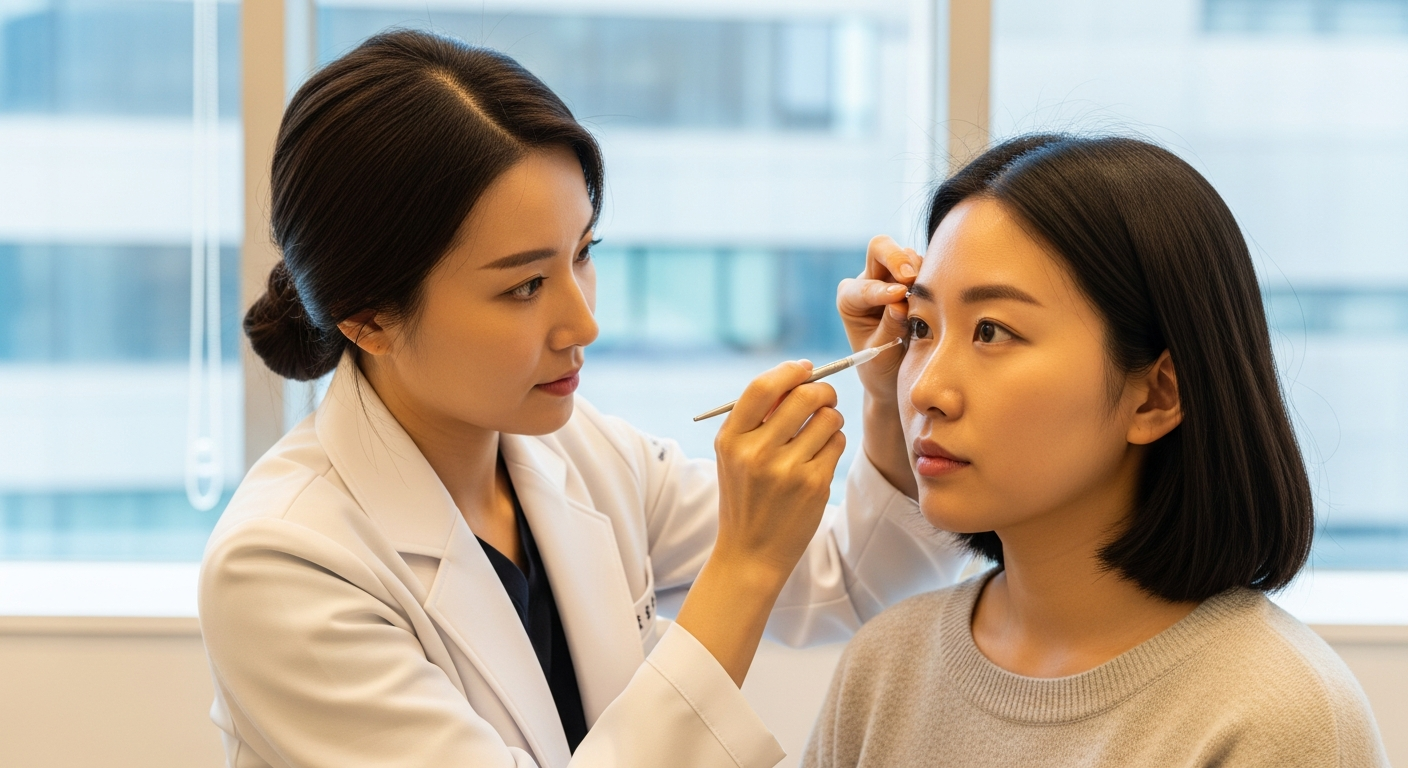 韓国クリニックでの眉毛タトゥーカウンセリング風景