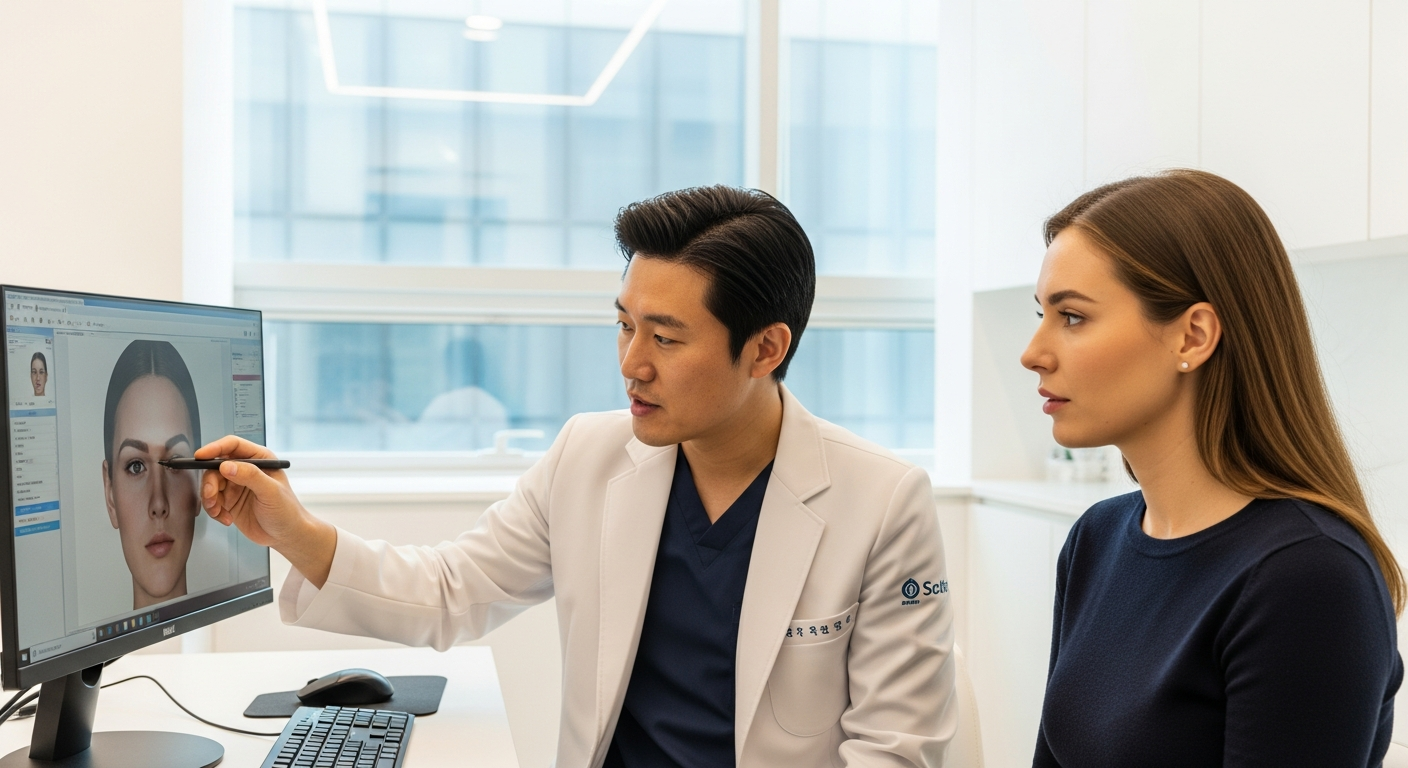 Brow bone reduction consultation in Korean plastic surgery clinic with 3D analysis