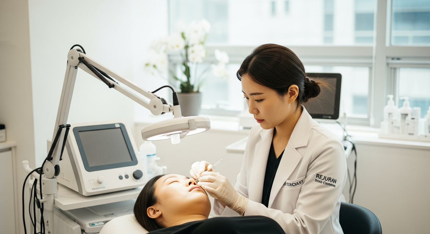 Rejuran injection consultation at Korean dermatology clinic with professional skin analysis