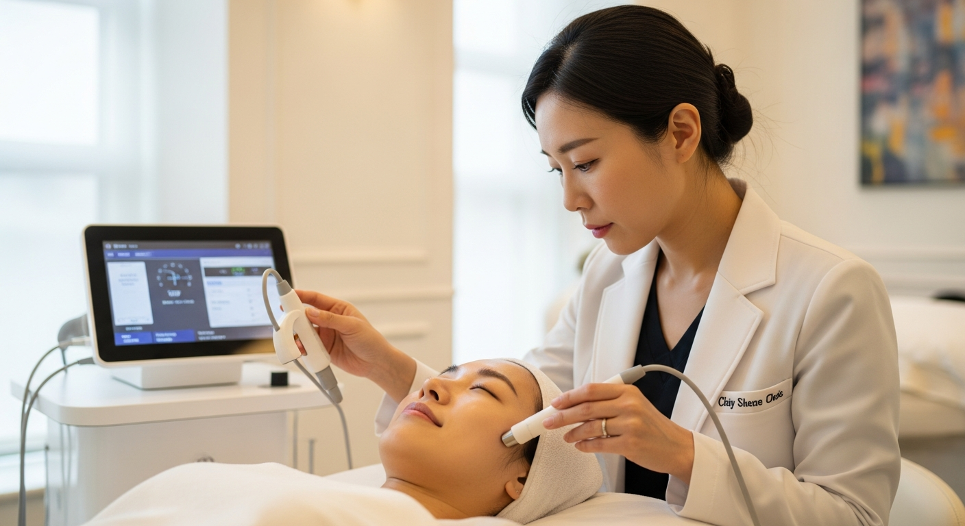 韓国クリニックでの肌管理診断の様子 - 最新機器を使った肌分析