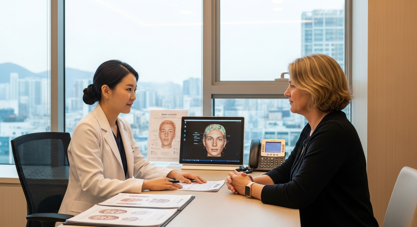 SMAS facelift consultation in Korean plastic surgery clinic with doctor and patient