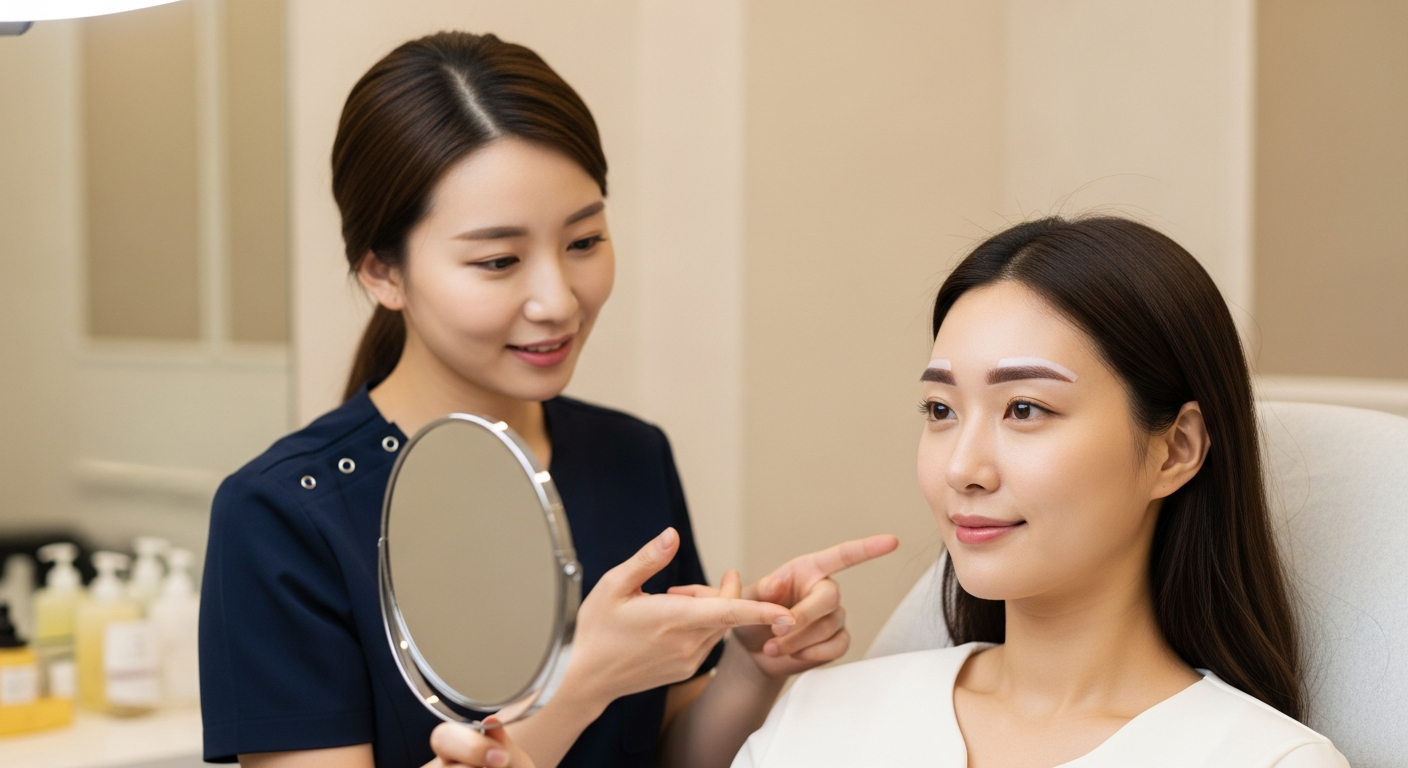 眉毛アートメイク施術後の満足した日本人患者